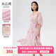 水云間浪漫粉色雪紡連衣裙女夏新款2025寬松半袖絕美氛圍高級感中長(cháng)裙子 淺花粉 S