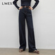 朗文斯?。↙.WEST）窄版闊腿牛仔褲女2025冬季新款百搭寬松顯瘦直筒褲長(cháng)褲 藏青 S