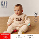 GAP嬰兒秋季款刺繡logo羊羔毛連體衣抓絨兒童裝爬服642937
