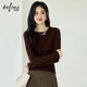 伊芙麗（eifini）朱珠代言圓領(lǐng)100%可機洗羊毛打底衫女裝修身秋裝新款 深咖啡 圓領(lǐng) L 115-130斤