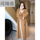 司瑞茲皮毛一體外套女皮衣羊羔毛2024冬新款長款麂皮絨羔羊絨大衣寬松 栗黃色 M (80-125斤左右)