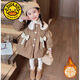G.duck兒童裝羽絨棉服女童外套輕薄款碎花韓版寶寶三四歲女孩秋冬上衣 卡其色娃娃領(lǐng)花朵棉衣 100(身高90-100cm年齡3-4歲)