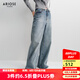 艾諾絲雅詩【商場同款】2025春秋新款100%棉顯瘦微喇牛仔褲闊腿褲女40223207 牛仔蘭 S