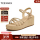 天美意一字帶涼鞋商場(chǎng)同款交叉條帶坡跟百搭女鞋2025新款COO10BL5 杏色 36