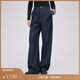 Fabrique原色天絲牛仔明線大口袋休閑褲女2024秋季新品 深藍(lán) M
