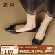 ZHR單鞋女真牛皮氣質(zhì)通勤女鞋簡(jiǎn)約休閑平底舒適鞋子女 SA18 黑色 37 