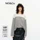 MO&Co.針織衫2025春新品黑白條紋落肩肌理感輕柔微透圓領(lǐng)MBE1SWTT04 白黑條色 S 160