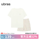 ubras全棉系列滿印開襟家居服女短袖長(zhǎng)褲純棉套裝元?dú)馐孢m睡衣可外穿 短袖短褲-奶糖白色 M