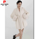 皮爾卡丹（pierre cardin）黑色狐貍毛雙面羊絨大衣女2025冬季新款短款小個(gè)子羊毛呢外套 燕麥色 M