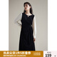 獨(dú)束大碼女裝收腰撞色拼接連衣裙女2023冬季新品法式赫本風(fēng)小黑裙 靜謐黑【160版本】 XL