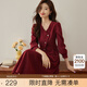熙世界sllsky浪漫復古紅色連衣裙女秋冬法式赫本磨毛V領(lǐng)裙子高級感 復古紅 L