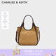 CHARLES&KEITH25秋新復(fù)古仿麂皮簡(jiǎn)約手提式托特包七夕禮物CK2-30782659-1 Sahara Sand沙色/棕色 S