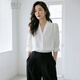 晚白【新品】亞麻V領(lǐng)襯衫女2026春款輕熟風(fēng)小衫顯瘦通勤襯衣女 米白色 L
