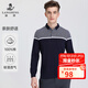 浪登長(cháng)袖t恤男純棉翻領(lǐng)條紋春季商務(wù)中青年男裝 深藍色 L (175/92A)