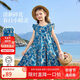 ASK JUNIOR兒童純棉裙子夏女大童飛袖連衣裙青少年碎花裙荷葉邊 藍(lán)色  140 