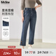 MsShe【釘扣直筒牛仔褲】大碼女裝2025秋裝胖mm顯瘦遮肉九分褲子 牛仔懷舊深藍(lán)色現(xiàn)貨 2XL