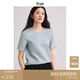 旅途原品ltyp 進(jìn)口100%亞麻極簡(jiǎn)文藝小衫 休閑百搭短袖T恤女秋 湖藍色 L （建議拍大一碼）