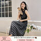 香影黑色格子無(wú)袖連衣裙女2025秋季新款復古法式中長(cháng)款收腰a字裙 黑色 S 55/80A/85-95斤