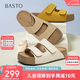 百思圖25夏復(fù)古休閑勃肯鞋厚底女拖鞋B9312BT5 杏色 35