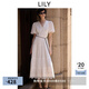 LILY2025夏新款女裝法式重工蕾絲繡花V領(lǐng)收腰優(yōu)雅全棉白色連衣裙 601白色 XL
