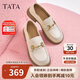 他她TATA英倫風(fēng)樂(lè )福鞋女平底低跟休閑小皮鞋秋季新款WFE02CA4米白 38
