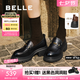 百麗（Belle）七夕禮物復古抓皺鎏金樂福鞋女商場款牛皮粗跟jk鞋E1Y1DCA5預售 黑色 37
