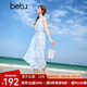 百圖betu女裝2025夏季新款連衣裙羽毛提花暈染背心仙女裙子女2506T39 淺蘭 M
