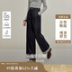 茵曼原色條紋翻邊闊腿牛仔褲2025秋女裝新款寬松褲子 牛仔藍(lán) 26
