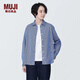 無印良品（MUJI）女式水洗平紋襯衫領(lǐng)長(zhǎng)袖襯衫女士襯衣外套白襯衫純棉全棉 藏青色條紋 L(165/88A)