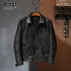JEEP SPIRIT真皮皮衣男頭層綿羊皮翻領(lǐng)帥氣皮夾克男短款復古做舊外套男潮 黑色 L