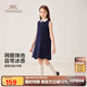 英氏（YEEHOO）女童連衣裙兒童背心裙中大童裝裙子polo翻領(lǐng)A字裙夏 深藍(lán)  130 