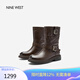 NINE WEST/玖熙美拉德西部靴女靴機車皮帶扣時裝靴 NG486003CP 棕色39