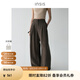 INSISFEMME【通勤松弛感】亞麻棉感2025夏新款無腰頭褶裥設(shè)計(jì)寬松弧形長褲女 馬德里棕 S