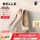 百麗（Belle）七夕禮物舒適優(yōu)雅單鞋女2025春新真皮蝴蝶結(jié)方跟鞋D3S1DAQ5 米白 36 (230mm)