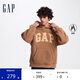 GAP男女裝秋冬款字母logo仿羊羔絨運(yùn)動(dòng)加厚連帽衛(wèi)衣609050