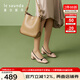 萊爾斯丹春季商場(chǎng)同款優(yōu)雅方頭花瓣芭蕾風(fēng)淺口女單鞋真皮女鞋5M46323 粉紅色+黑色 PNK 38