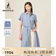 beanpole【新品】濱波 2025春夏女士朝陽格系帶短袖襯衫型連衣裙 藍色 M 165/88A