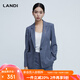 藍地（LANDI）格紋修身收腰羊毛西裝外套女春季新款西服上衣 藍灰色 XL