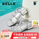 百麗（Belle）閃耀水鉆蝴蝶結(jié)一字帶涼鞋女2025夏新優(yōu)雅方跟涼鞋B2668BL5 銀色 37 (235mm)