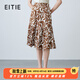 愛特愛（EITIE）復古撞色印花高腰a字裙2025夏季新款顯瘦過膝半身裙女7806512 卡其85 S (155)