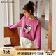 Olrain歐芮兒圓領(lǐng)衛(wèi)衣女秋裝寬松通勤休閑風(fēng)顯瘦印花長(zhǎng)袖上衣 玫粉色 XL