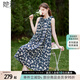 她池2024夏裝新款女裝法式碎花設(shè)計(jì)感鏤空無袖印花連衣裙