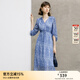 顏域藍(lán)色氣質(zhì)連衣裙女裝2024新款春季收腰顯瘦七分袖V領(lǐng)碎花裙子 藍(lán)花 M/38