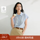 茵曼（INMAN）涼感亞麻法式系帶襯衫2025夏季女裝新款寬松蝙蝠袖襯衣上衣 淺藍色 M