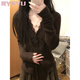 RYSYU蕾絲v領(lǐng)針織內搭打底衫女秋冬季2025新款感毛衣開(kāi)衫外套上衣 [咖色]【z】 M 45/55kg