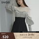 SNIDEL秋冬甜美淑女圓領(lǐng)微透荷葉邊拼接針織衫SWNT244182 條紋 均碼 （F）