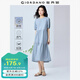 佐丹奴棉麻連衣裙女夏季新款亞麻文藝風(fēng)圓領(lǐng)泡泡袖蛋糕裙05465323 60尼羅藍(lán) XL