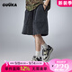 古由卡（GUUKA）復古洗褪針織短褲男春夏新款潮 青少年做舊透氣休閑褲子寬松百搭 黑色 S