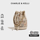 CHARLIE&KELLI CK品牌抽帶印花水桶包卡通動(dòng)漫單肩斜挎包包女包生日禮物女 米白色