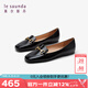 萊爾斯丹春夏時(shí)尚優(yōu)雅方頭樂福鞋馬銜扣低跟女單鞋06801 黑色BKK 37